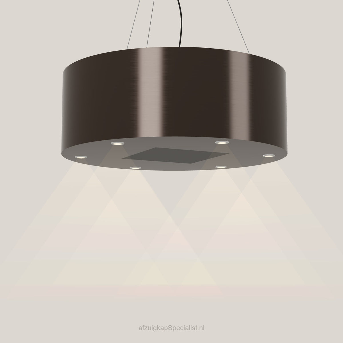 Wave 2605.603 BASE eilandafzuigkap Ø 90 cm in Anodic Brown, met verlichting aan