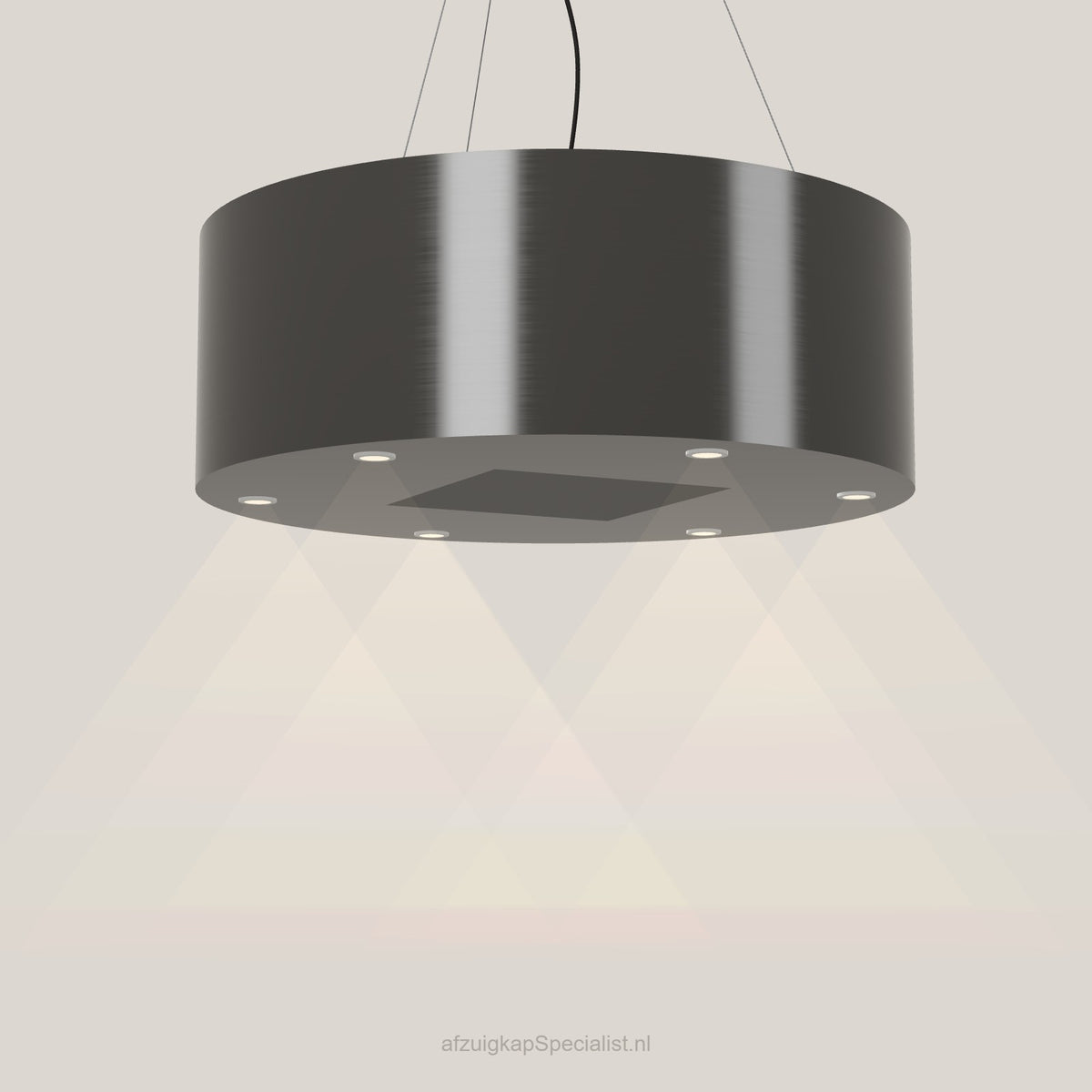 Wave 2605.604 BASE eilandafzuigkap Ø 90 cm in Smoked Silver, met verlichting aan