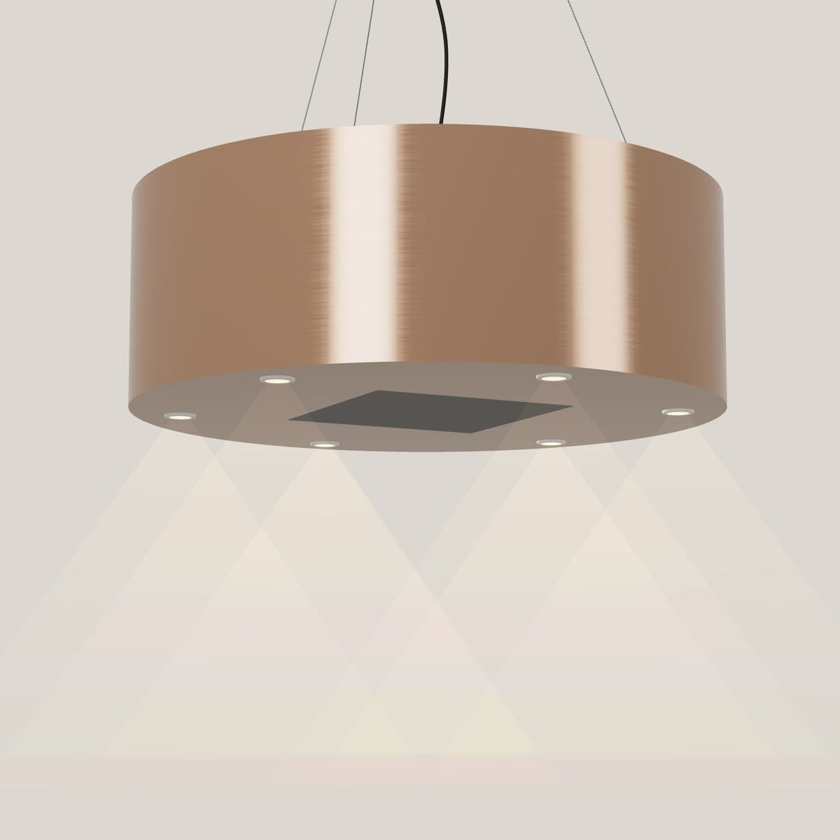 Wave 2605.606 BASE eilandafzuigkap Ø 90 cm in Rose Copper, met verlichting aan