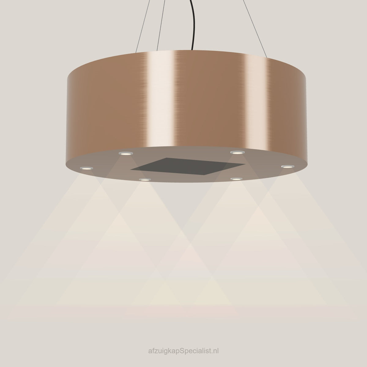 Wave 2605.606 BASE eilandafzuigkap Ø 90 cm in Rose Copper, met verlichting aan