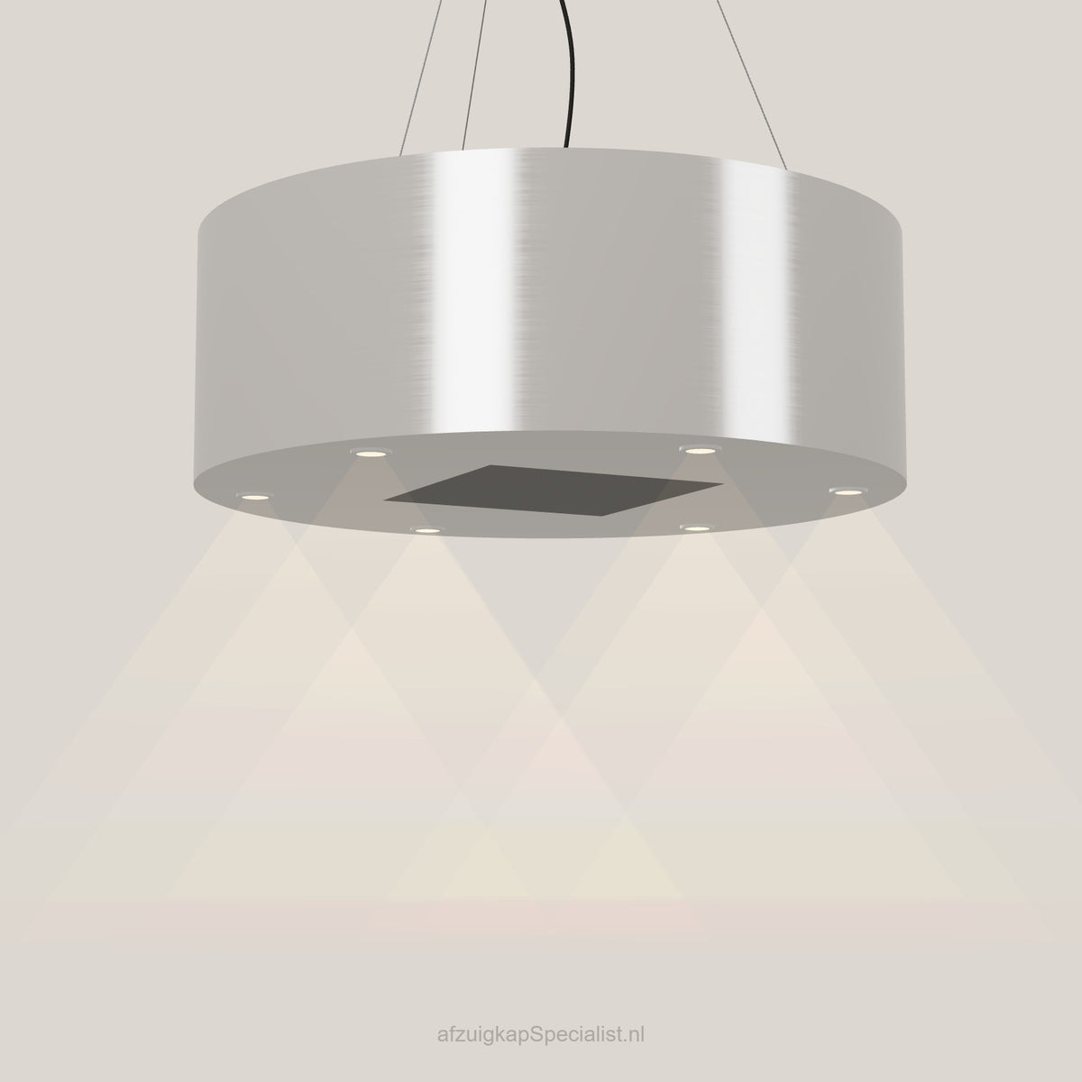 Wave 2605.607 BASE eilandafzuigkap Ø 90 cm in Ivory Greige, met verlichting aan