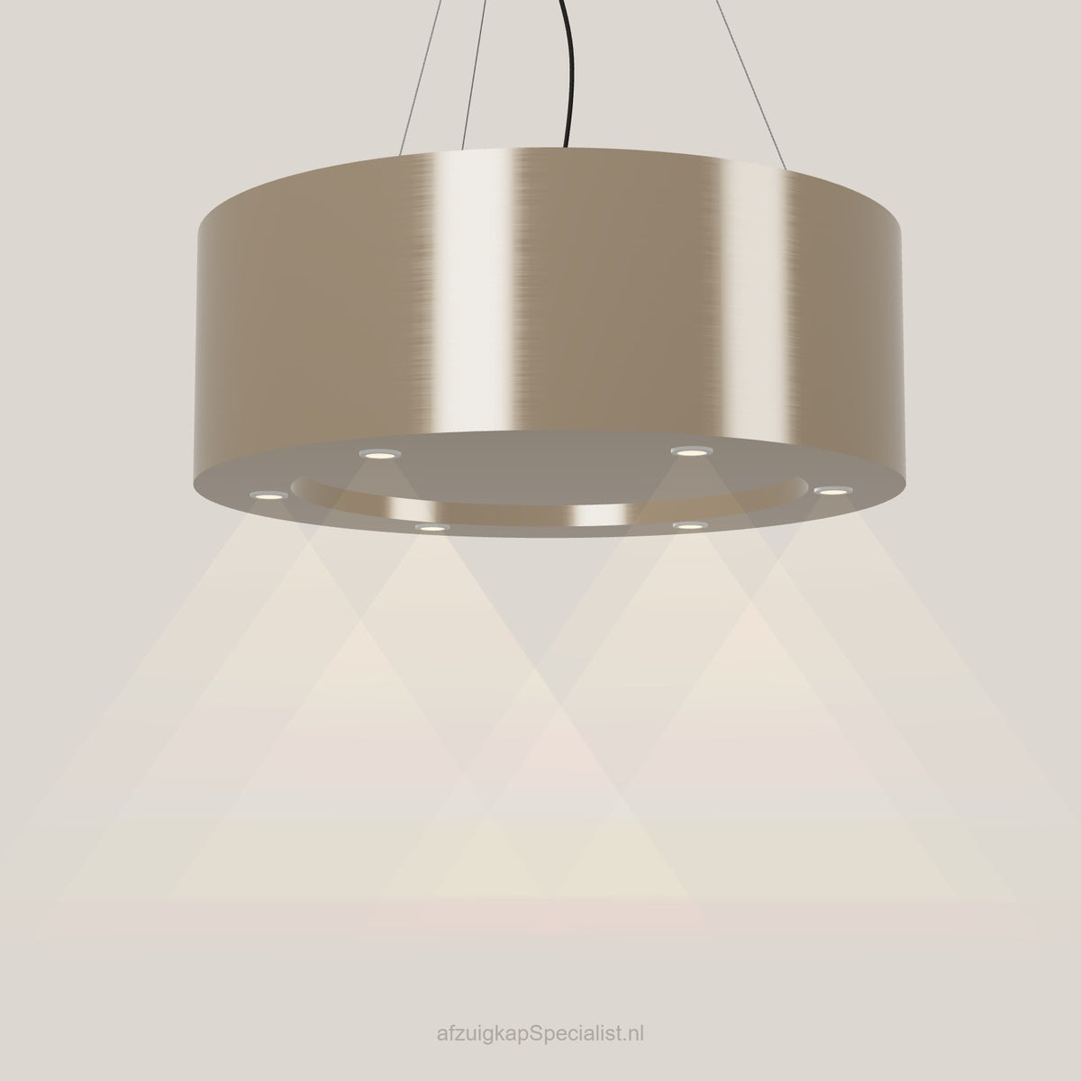 Wave 2620.601 CIRCO eilandafzuigkap Ø 90 cm in Satin Bronze, met verlichting aan