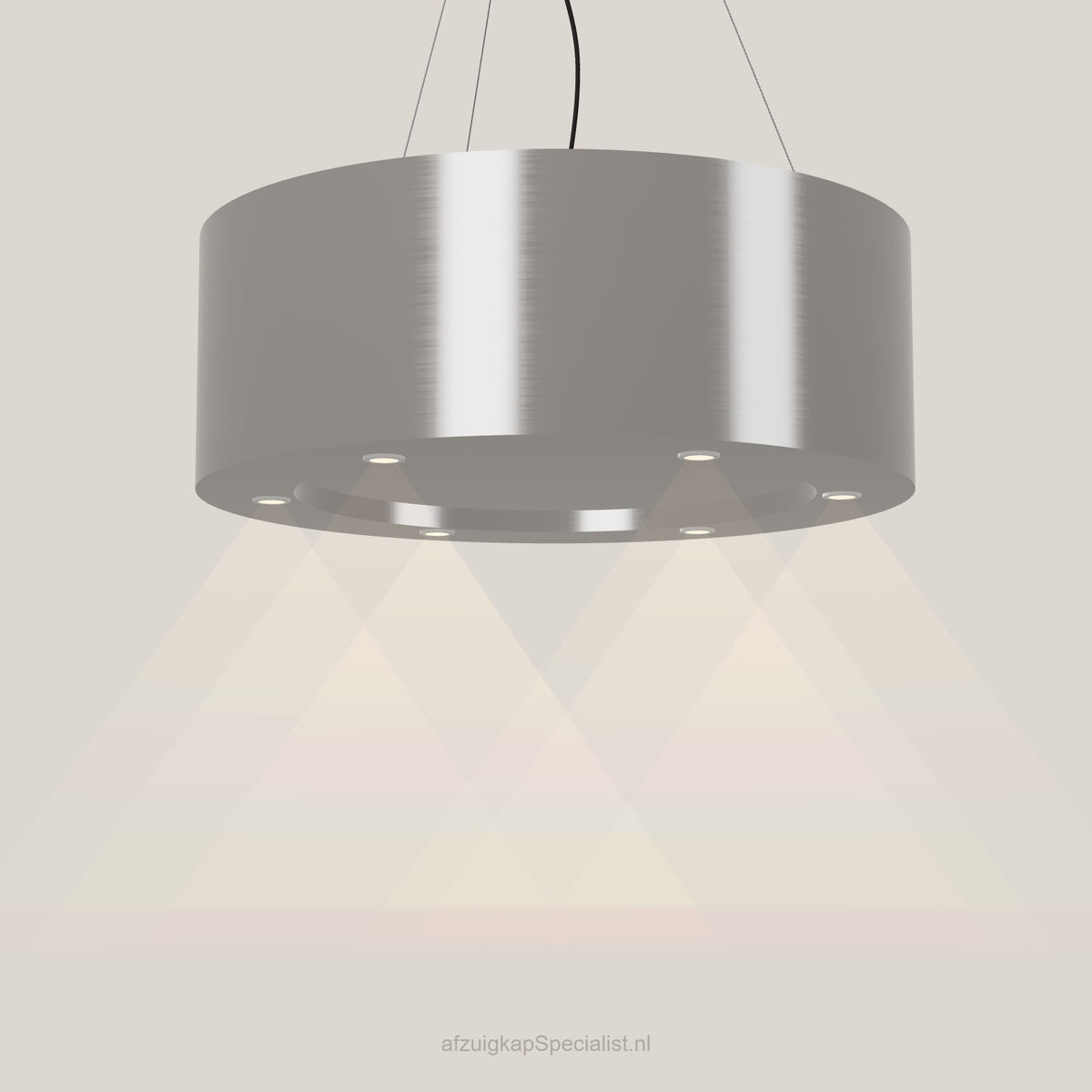 Wave 2620.602 CIRCO eilandafzuigkap Ø 90 cm in Pearl Grey, met verlichting aan