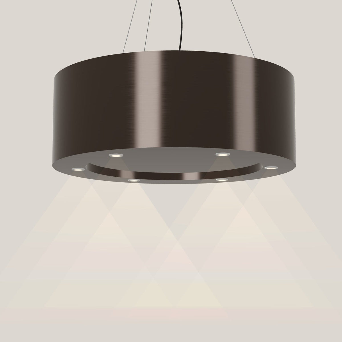 Wave 2620.603 CIRCO eilandafzuigkap Ø 90 cm in Anodic Brown, met verlichting aan