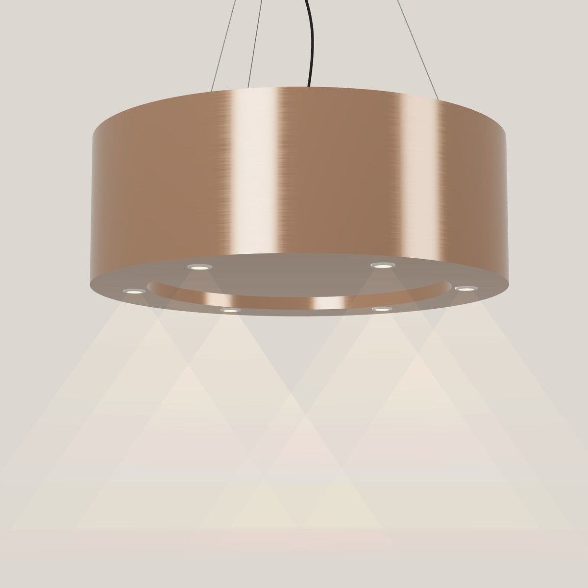 Wave 2620.606 CIRCO eilandafzuigkap Ø 90 cm in Rose Copper, met verlichting aan
