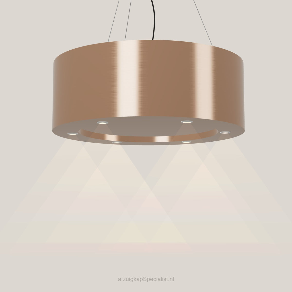 Wave 2620.606 CIRCO eilandafzuigkap Ø 90 cm in Rose Copper, met verlichting aan
