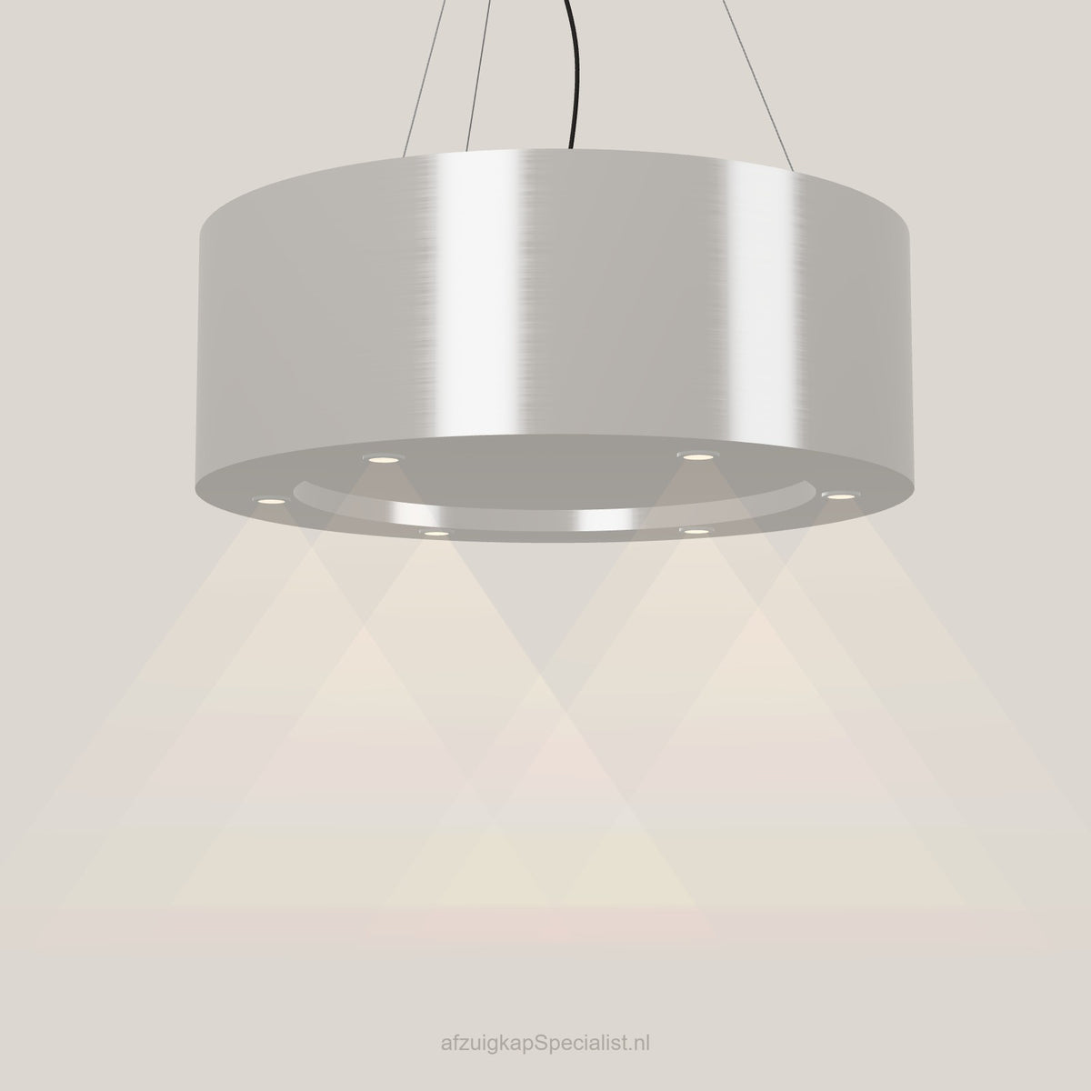 Wave 2620.607 CIRCO eilandafzuigkap Ø 90 cm in Ivory Greige, met verlichting aan