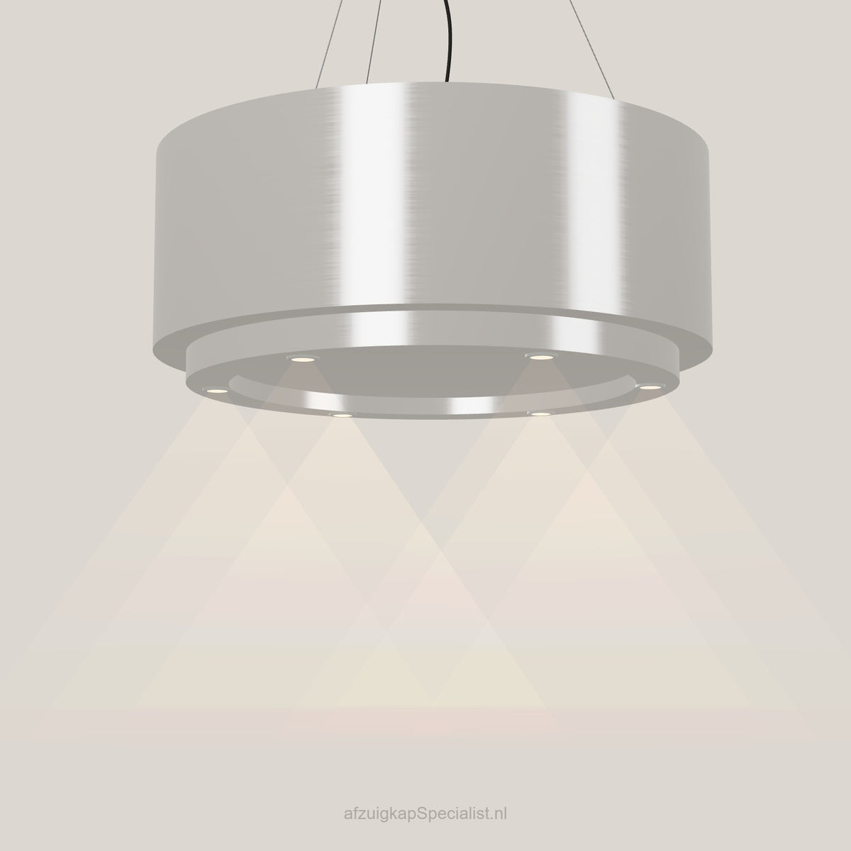 Wave 2630.607 CIRCO X eilandafzuigkap Ø 90 cm in Ivory Greige, met verlichting aan