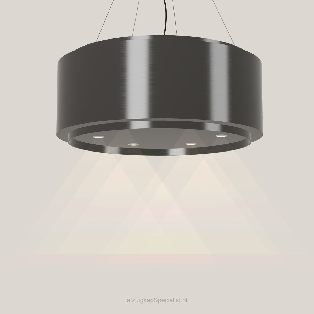 Wave 2640.604 GLOBAL eilandafzuigkap Ø 90 cm in Smoked Silver, met verlichting aan