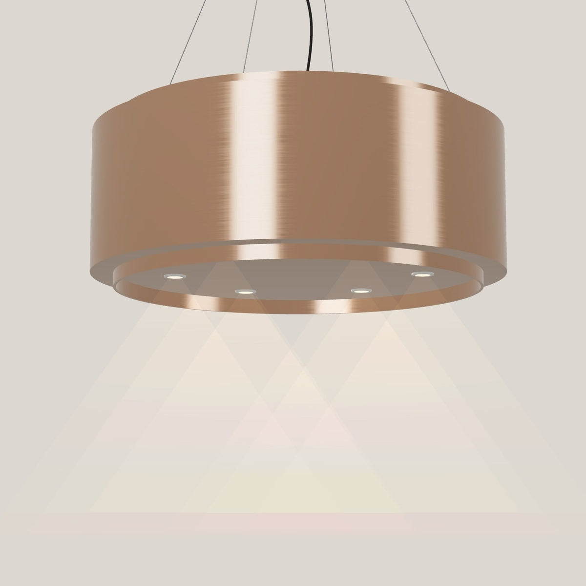 Wave 2640.606 GLOBAL eilandafzuigkap Ø 90 cm in Rose Copper, met verlichting aan