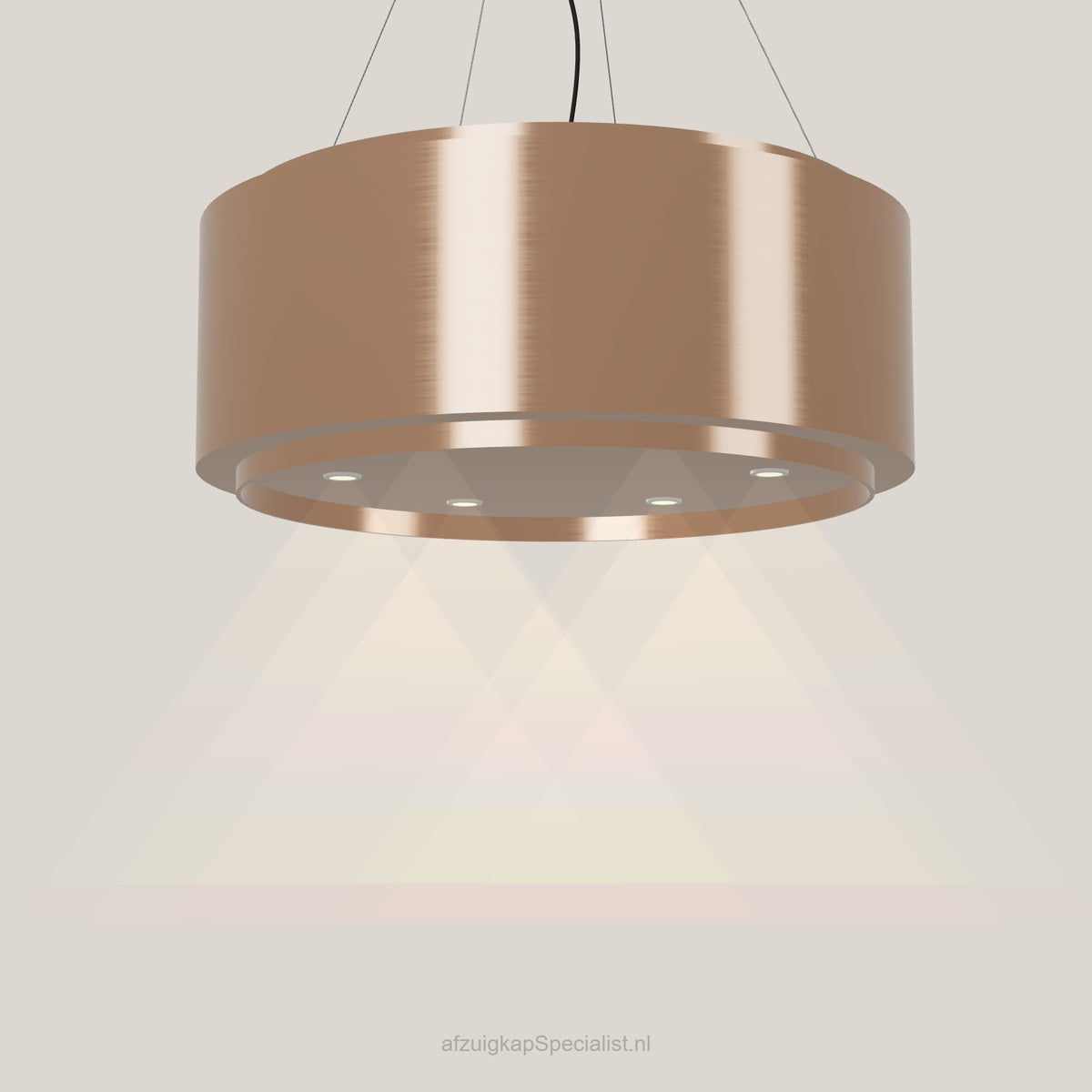Wave 2640.606 GLOBAL eilandafzuigkap Ø 90 cm in Rose Copper, met verlichting aan