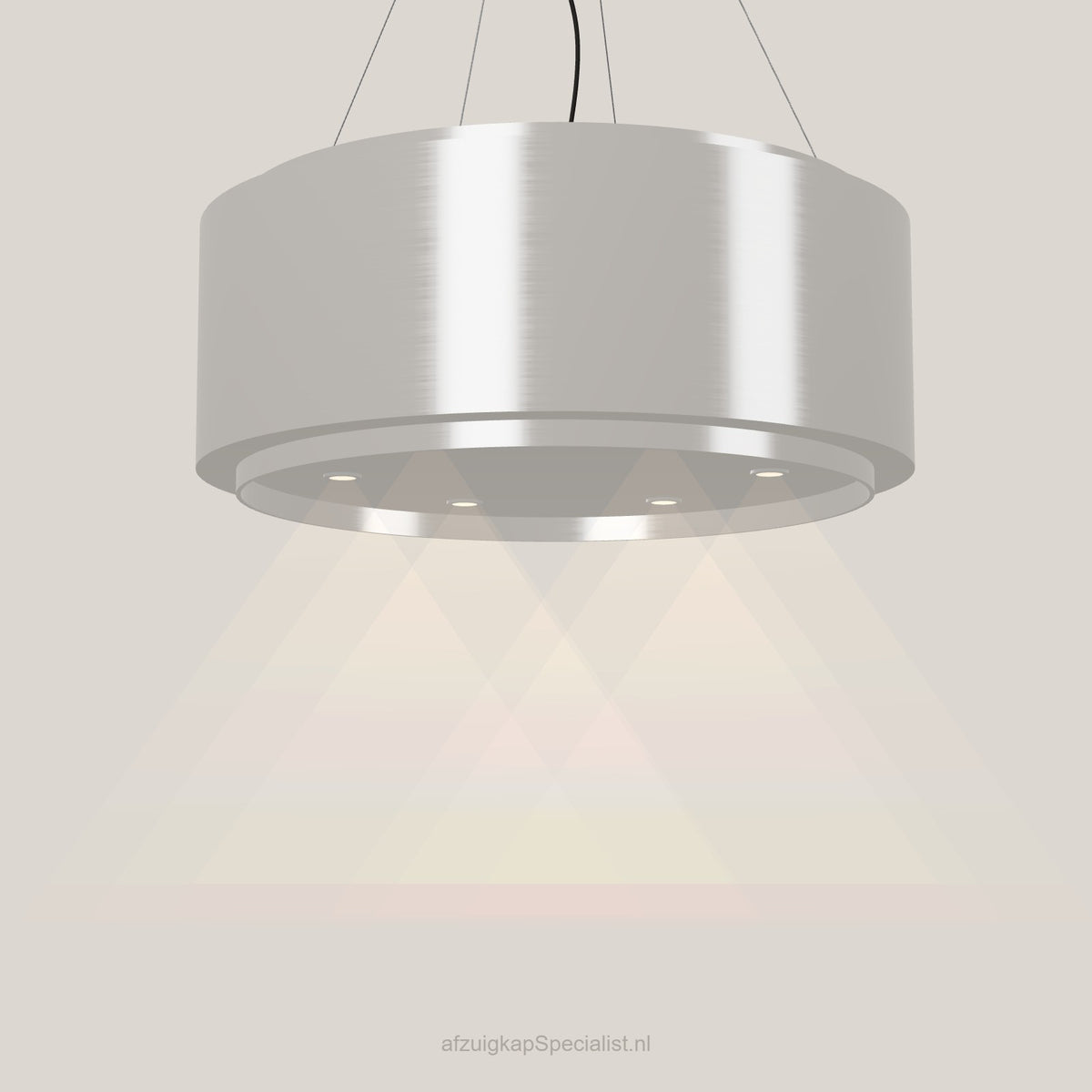 Wave 2640.607 GLOBAL eilandafzuigkap Ø 90 cm in Ivory Greige, met verlichting aan