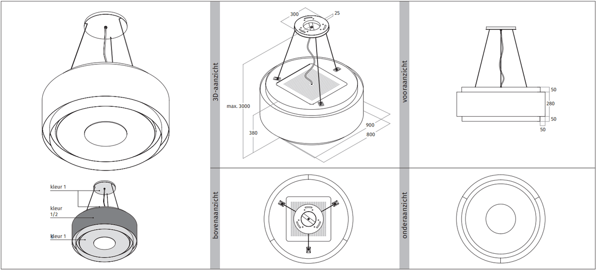 Wave 2640.407 GLOBAL lamp 90cm - geschikt voor lederen bekleding - 1 kleur naar keuze - LEDDISC - afzuigkapSpecialist.nl