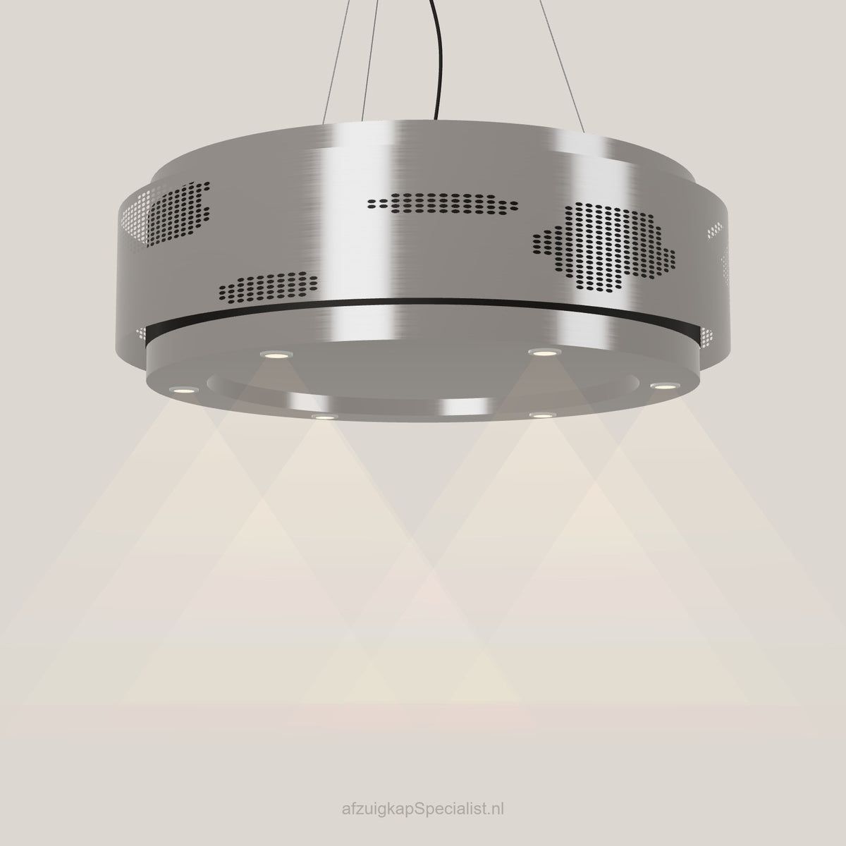 Wave 2680.602 CLOUD eilandafzuigkap Ø 100 cm in Pearl Grey, met verlichting aan