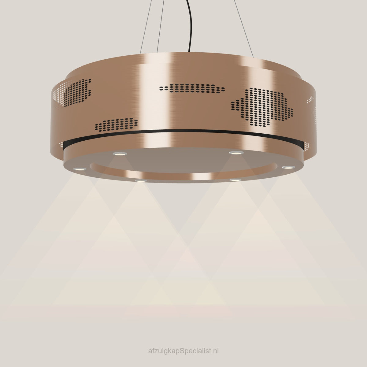 Wave 2680.606 CLOUD eilandafzuigkap Ø 100 cm in Rose Copper, met verlichting aan