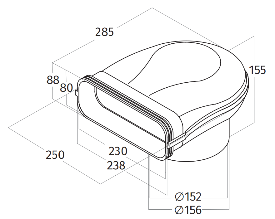 Wave 6000323 90° bocht rond - vlak - afzuigkapSpecialist.nl