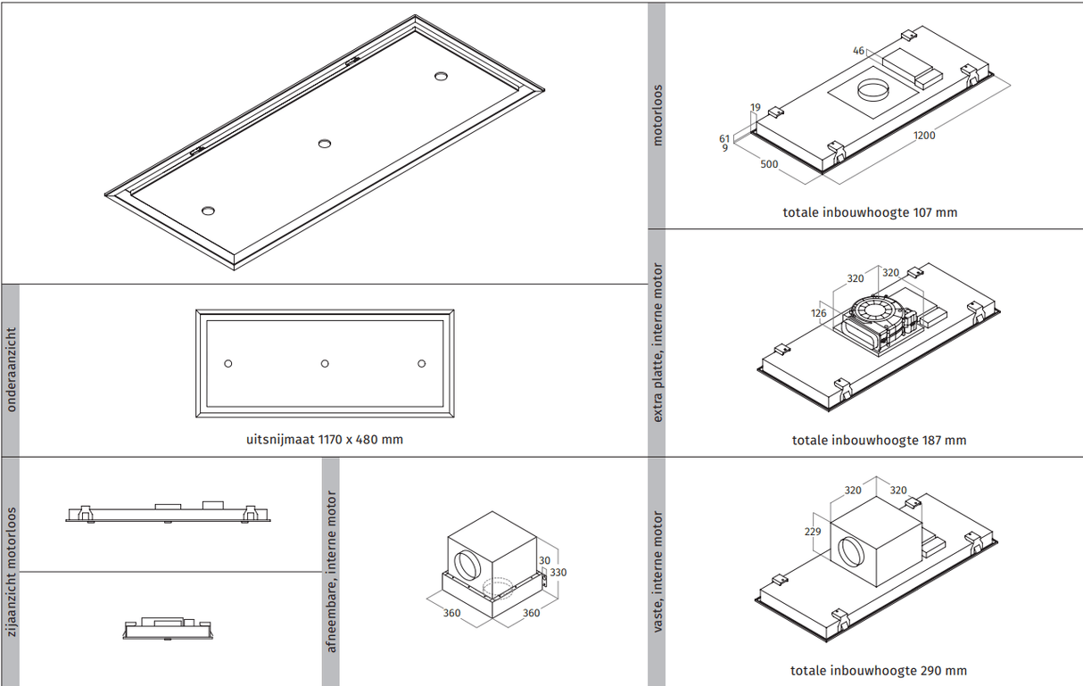 Wave 8663.402 STANDARD X plafondunit 120 x 50 cm - 1 kleur naar keuze - motorloos - LED - afzuigkapSpecialist.nl