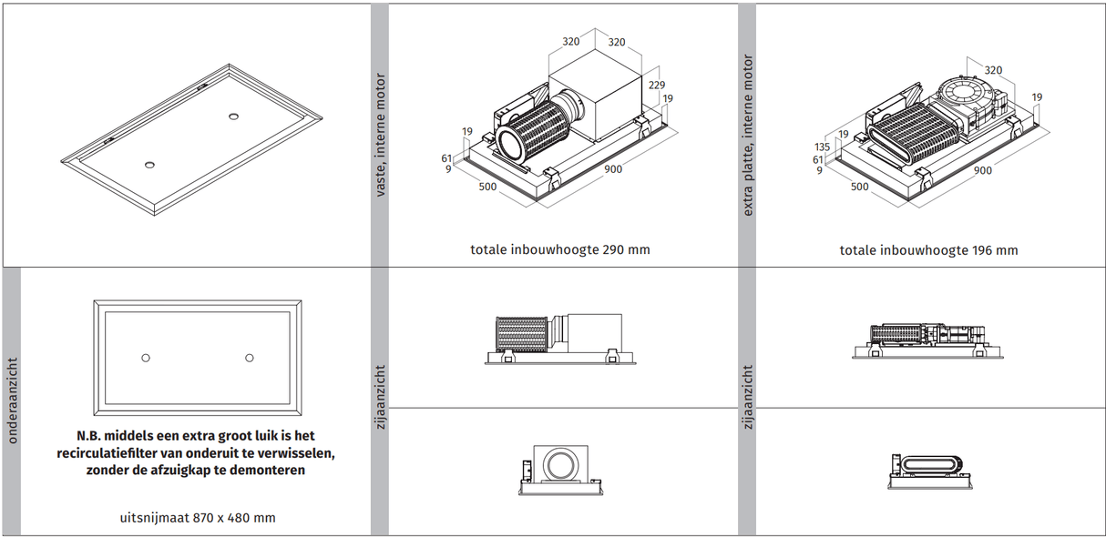 Wave 8674.402 CIRCULATE - plafondunit 90x50 cm - 1 kleur naar keuze - extra platte, interne motor - recirculatie - LED - afzuigkapSpecialist.nl