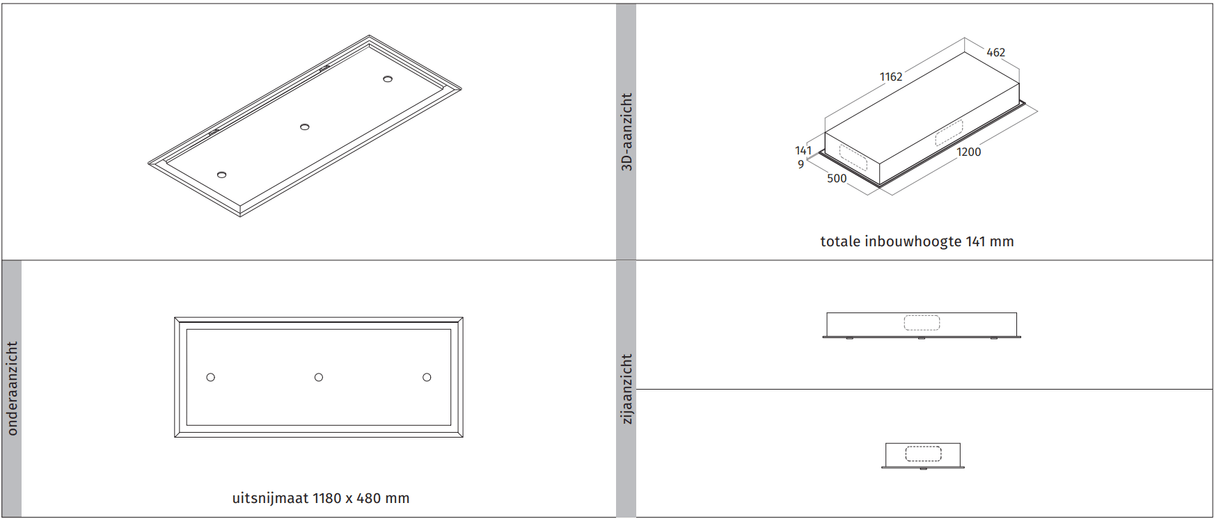 Wave 8683.402 FLAT X - plafondunit 120x50 cm - 1 kleur naar keuze - motorloos - LED - afzuigkapSpecialist.nl