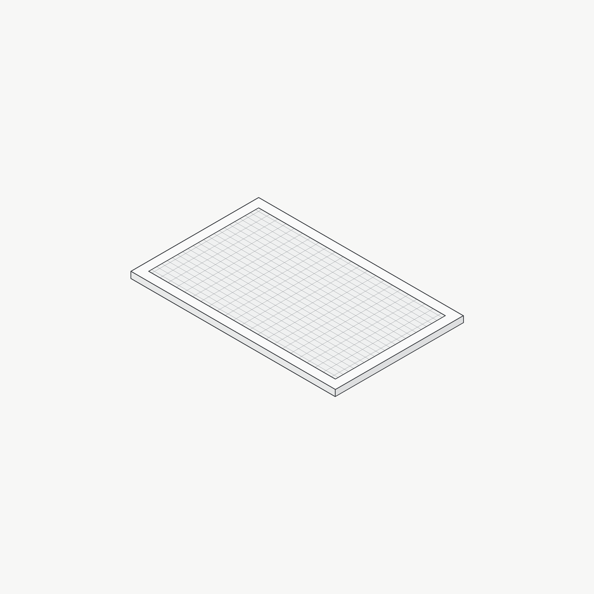 Lijntekening van een vlak recirculatiefilter (koolstoffilter) voor een Wave afzuigkap