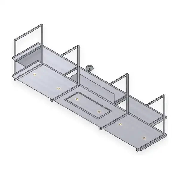 Wave 2057 FRAME eilandafzuigkap in RVS met afzuigunit in het midden en LED-spots, 210 tot 300 cm