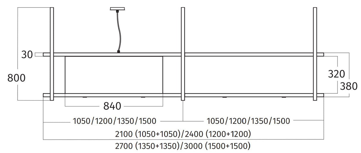 Wave Design 2053.03 FRAME links - 300 cm eilandmodel RVS - 7 x 4,2 W dimbare LED 2700 Kelvin