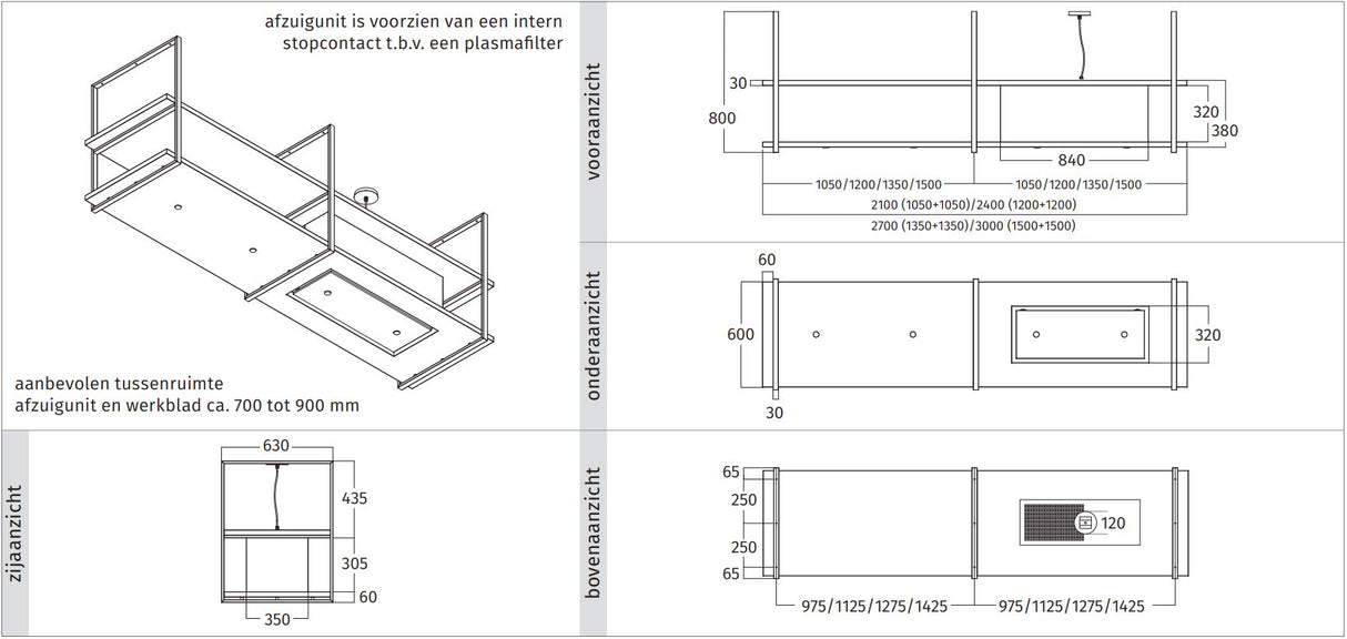 Wave Design 2054.00 FRAME rechts - 210 cm eilandmodel RVS - 4 x 4,2 W dimbare LED 2700 Kelvin