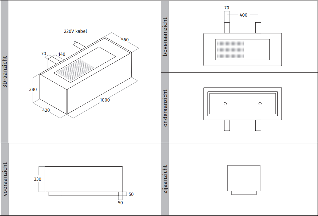 Wave 1130.100 LINE X - wall hood 100 cm stainless steel - internal motor - LED lighting