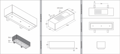 Wave 1130.151 LINE X - wandschouw 130 cm geschikt voor lederen bekleding - RVS - interne motor - LED verlichting