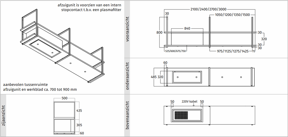 Wave 1053.00 FRAME links - 210 cm RVS - 4 x 4,2 W dimbare LED 2700 Kelvin