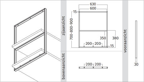 Wave 9994.01 mounting bracket - 70 cm island model stainless steel (per piece)