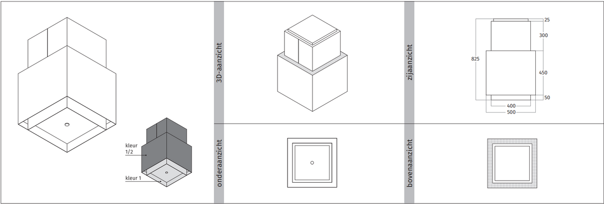 Wave 2126.402 SQUARE X - island hood 50 cm - 2 colours of your choice - internal motor - LED