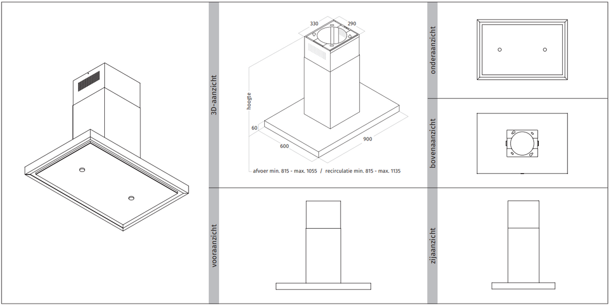 Wave 2066.302 T-SHAPE - 90 cm island extractor hood RAL 9017 matt (black) - internal motor - LED lighting