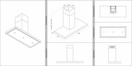 Wave 1066.101 T-SHAPE - 120 cm wandafzuigkap - RVS - interne motor - LED