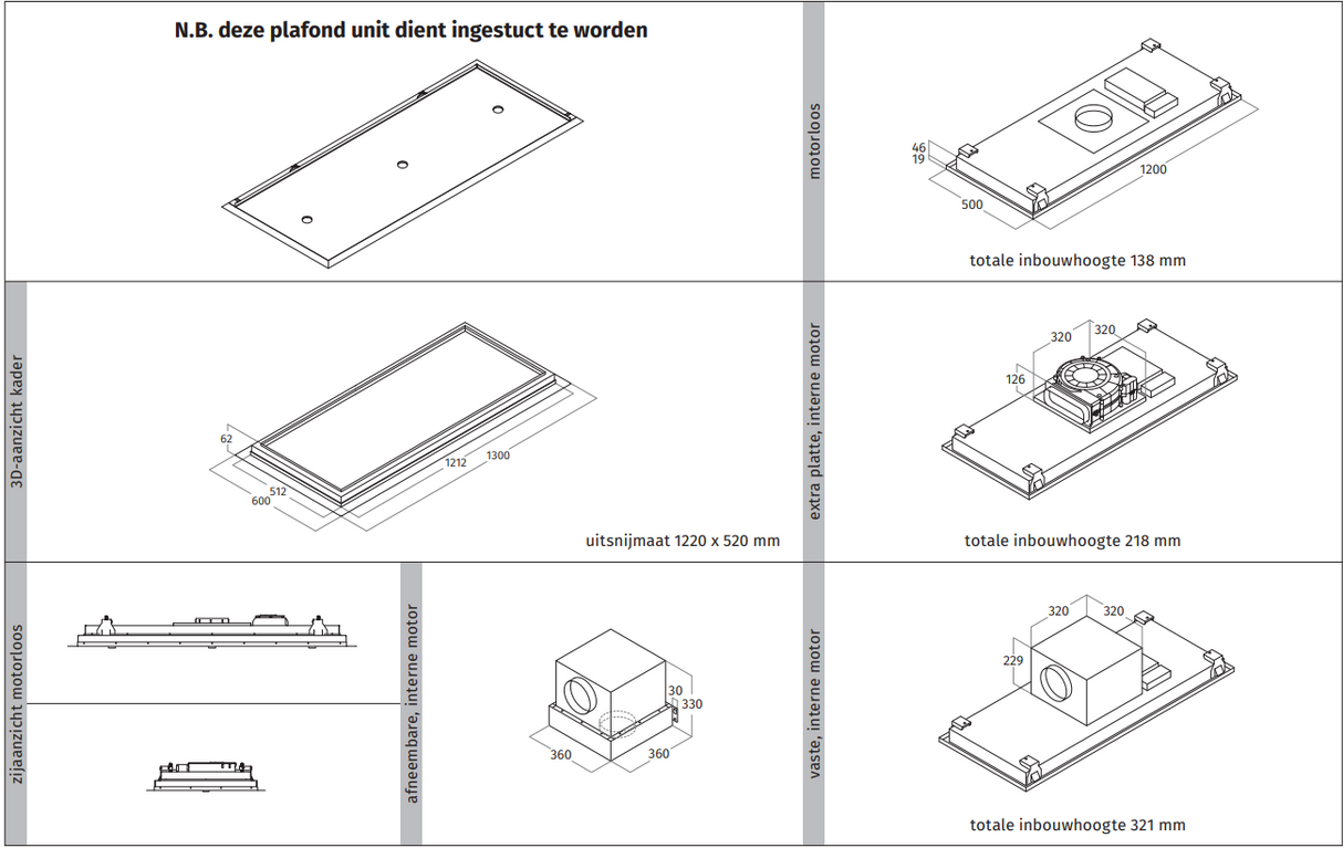 Wave 8230.402 ZERO ceiling unit - 1200 x 500mm - motorless - flush mounting - 1 colour of your choice