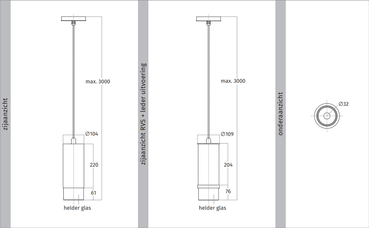 Wave 7001.70 - hanglamp - RVS - dimbaar - LED