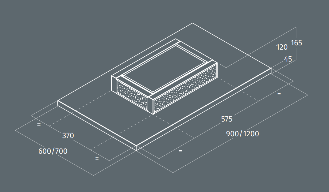 Airone P-002-VERDI ceiling unit - 120 cm - white glass - internal motor 800 m3/h - recirculation