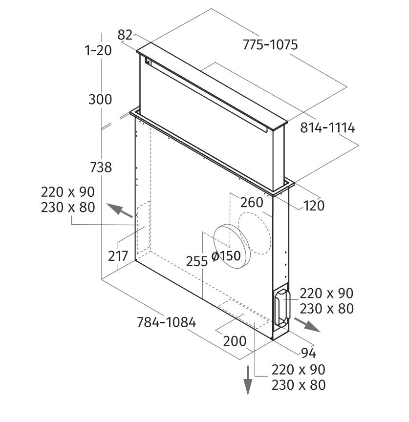 Airone D-002-ELEKTRA downdraft - 81 cm - RVS-zwart glas - motorloos