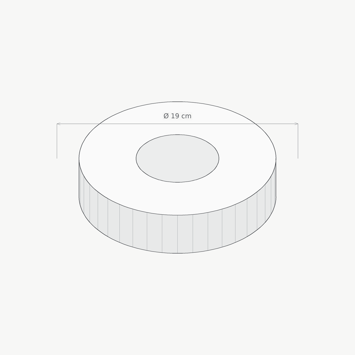 Maattekening van het ronde Airone recirculatiefilter RF-011, diameter 19 cm