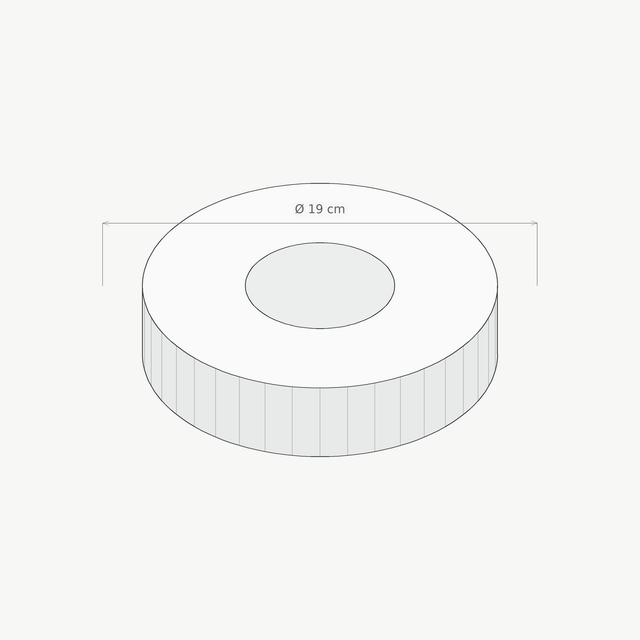 Maattekening van het ronde Airone recirculatiefilter RF-011, diameter 19 cm