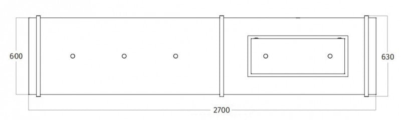 Wave Design 2056.22 FRAME rechts - 270 cm eilandafzuigkap zwart - RAL 9017 mat - interne motor - LED verlichting