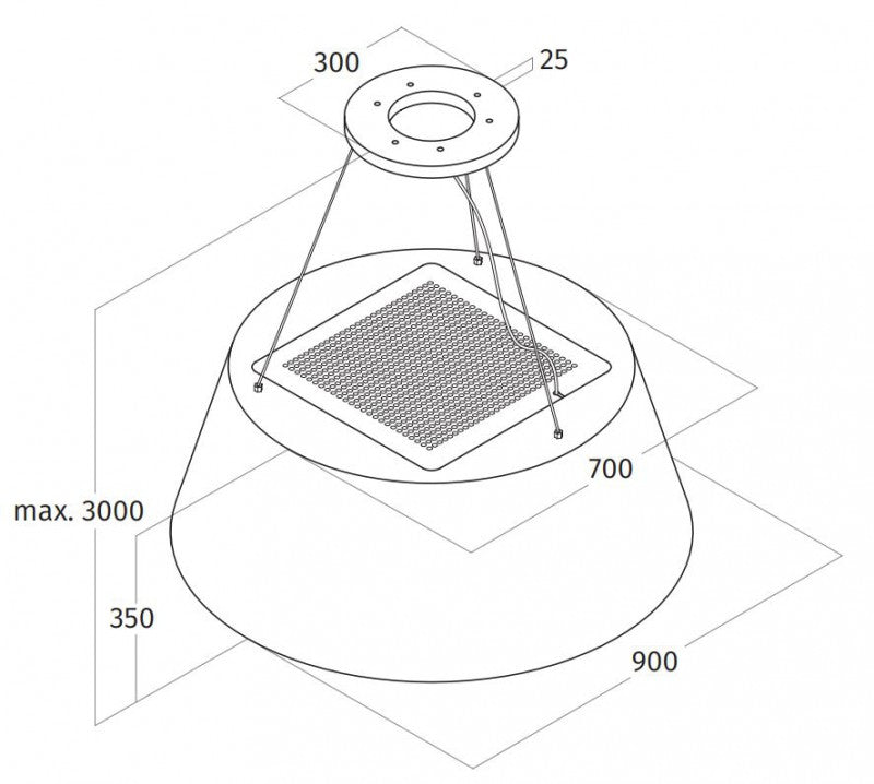 Wave Design 2627.40 afzuiglamp 90 cm - geschikt voor lederen bekleding - RVS - interne motor - LED