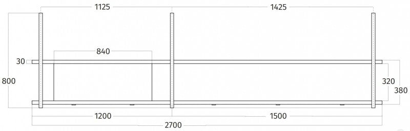 Wave Design 1055.22 FRAME links - 270 cm wandafzuigkap zwart - RAL 9017 mat - interne motor - LED verlichting