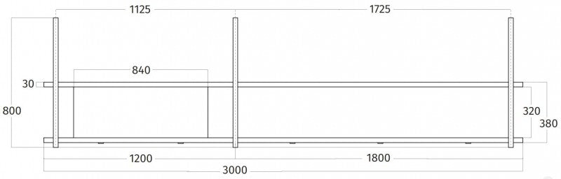 Wave Design 1055.25 FRAME links - 300 cm wandafzuigkap kleur naar keuze - mat/glanzend - interne motor - LED verlichting