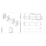 Maattekening van het Wave 1057 FRAME wandmodel zonder motor (motorloos): vooraanzicht, onderaanzicht, bovenaanzicht en zijaanzicht