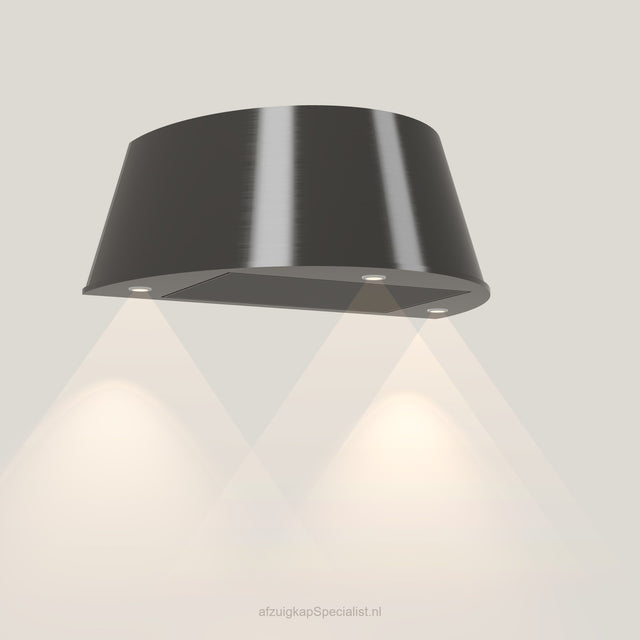 Wave 1627.604 TAPS wandafzuigkap 90 cm in Smoked Silver, uitvoering geschikt voor leder, met verlichting aan