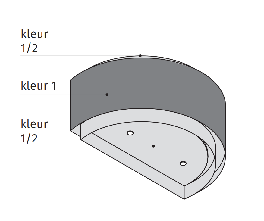 Kleurschema van de Wave 1640 GLOBAL wandafzuigkap 90 cm: vlakken voor kleur 1 en kleur 2