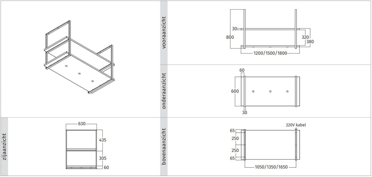 Wave 2052.84 FRAME motorloos - 180 cm eilandmodel zwart - RAL 9017 mat - 4 x 4,2 W dimbare LED 2700 Kelvin - afzuigkapSpecialist.nl
