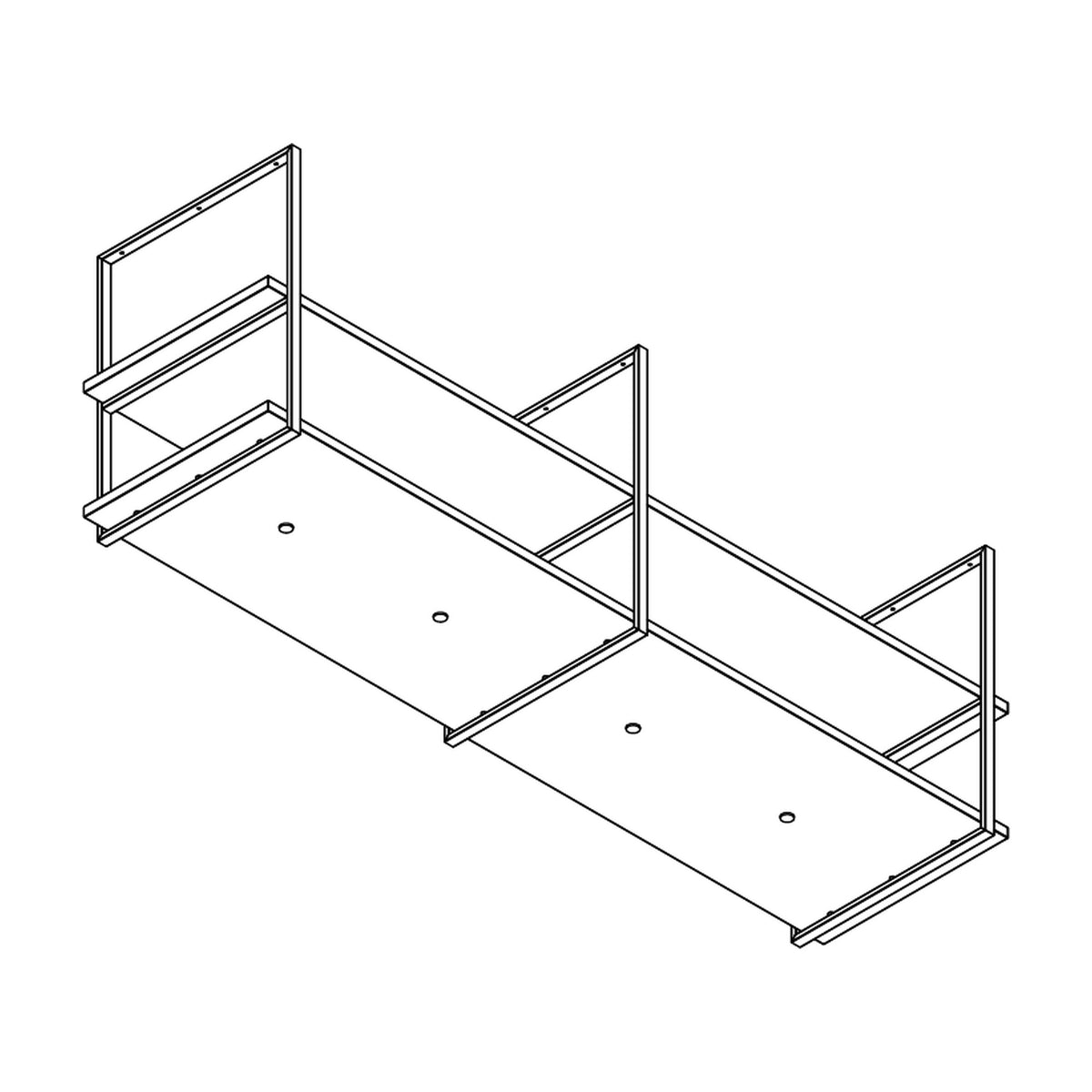 Lijntekening van het Wave 2053 FRAME eilandmodel zonder motor (motorloos), leverbaar van 150 tot 300 cm