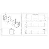 Maattekening van het Wave 2057 FRAME eilandmodel zonder motor (motorloos): vooraanzicht, onderaanzicht, bovenaanzicht en zijaanzicht